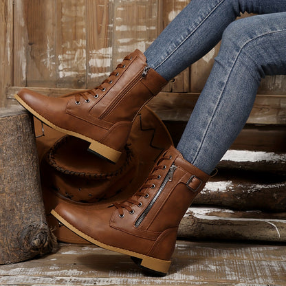 🔥Last Day 80% OFF - Women's Zipper Leather Boots - Wide Fit, Cushioned Sole Pain Relief Riding