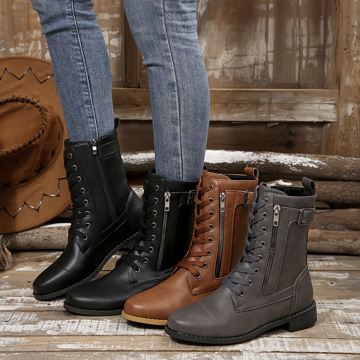 🔥Last Day 80% OFF - Women's Zipper Leather Boots - Wide Fit, Cushioned Sole Pain Relief Riding