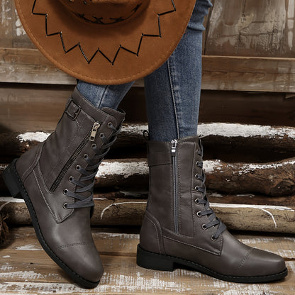 🔥Last Day 80% OFF - Women's Zipper Leather Boots - Wide Fit, Cushioned Sole Pain Relief Riding