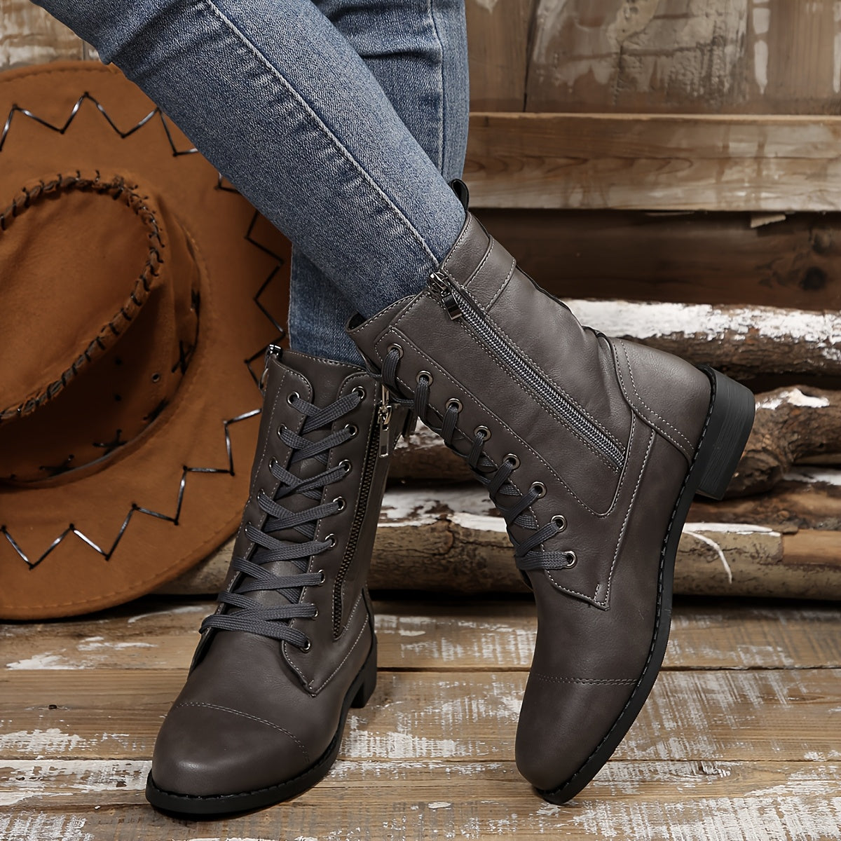 🔥Last Day 80% OFF - Women's Zipper Leather Boots - Wide Fit, Cushioned Sole Pain Relief Riding