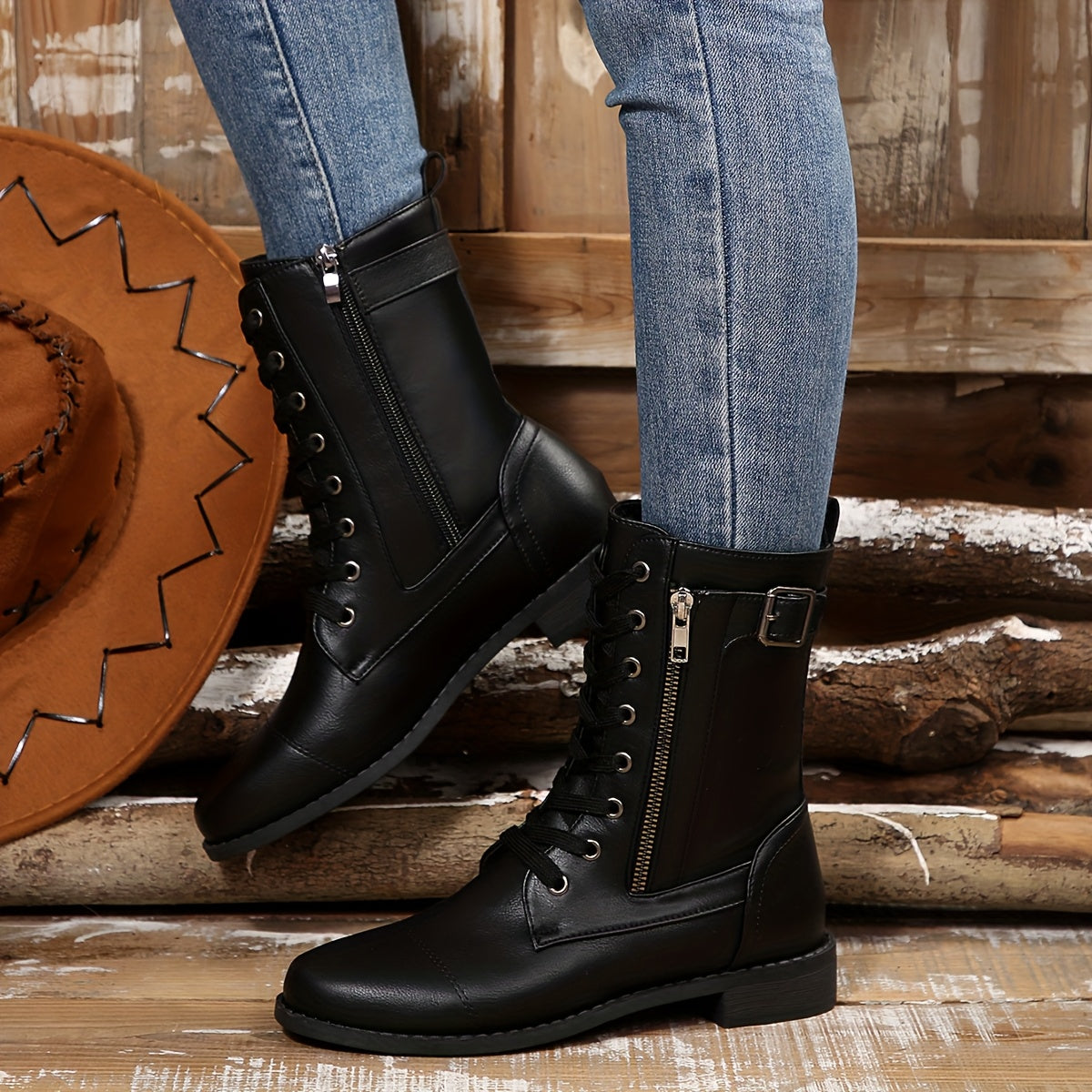 🔥Last Day 80% OFF - Women's Zipper Leather Boots - Wide Fit, Cushioned Sole Pain Relief Riding