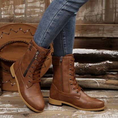 🔥Last Day 80% OFF - Women's Zipper Leather Boots - Wide Fit, Cushioned Sole Pain Relief Riding