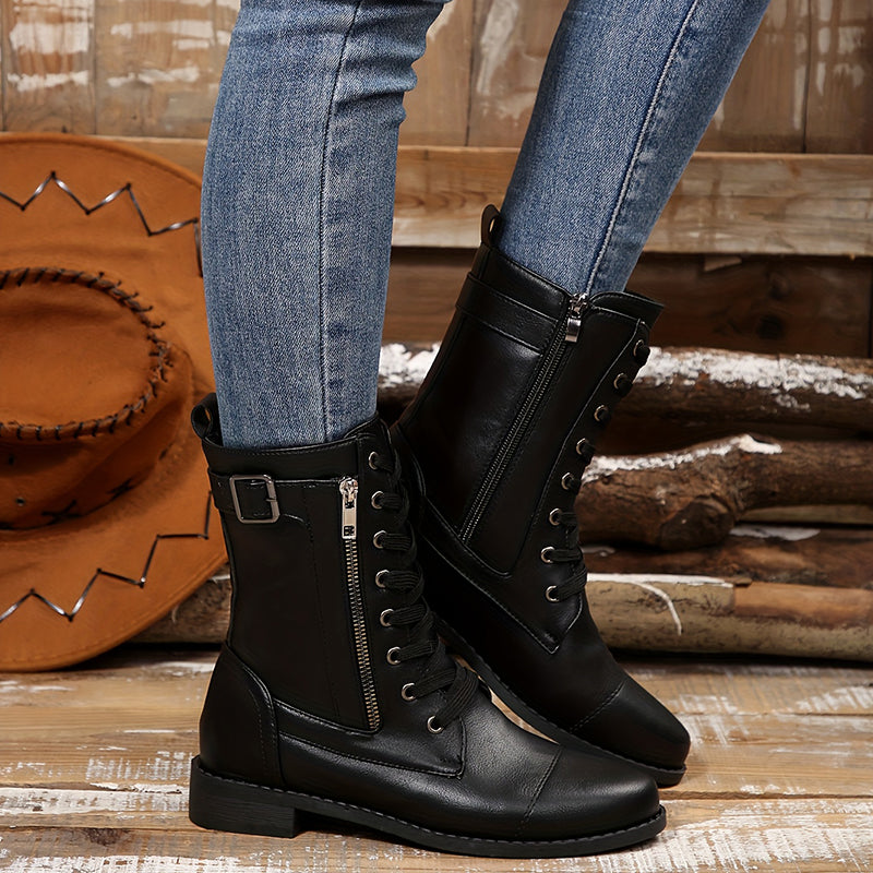🔥Last Day 80% OFF - Women's Zipper Leather Boots - Wide Fit, Cushioned Sole Pain Relief Riding