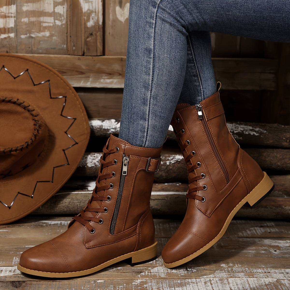 🔥Last Day 80% OFF - Women's Zipper Leather Boots - Wide Fit, Cushioned Sole Pain Relief Riding