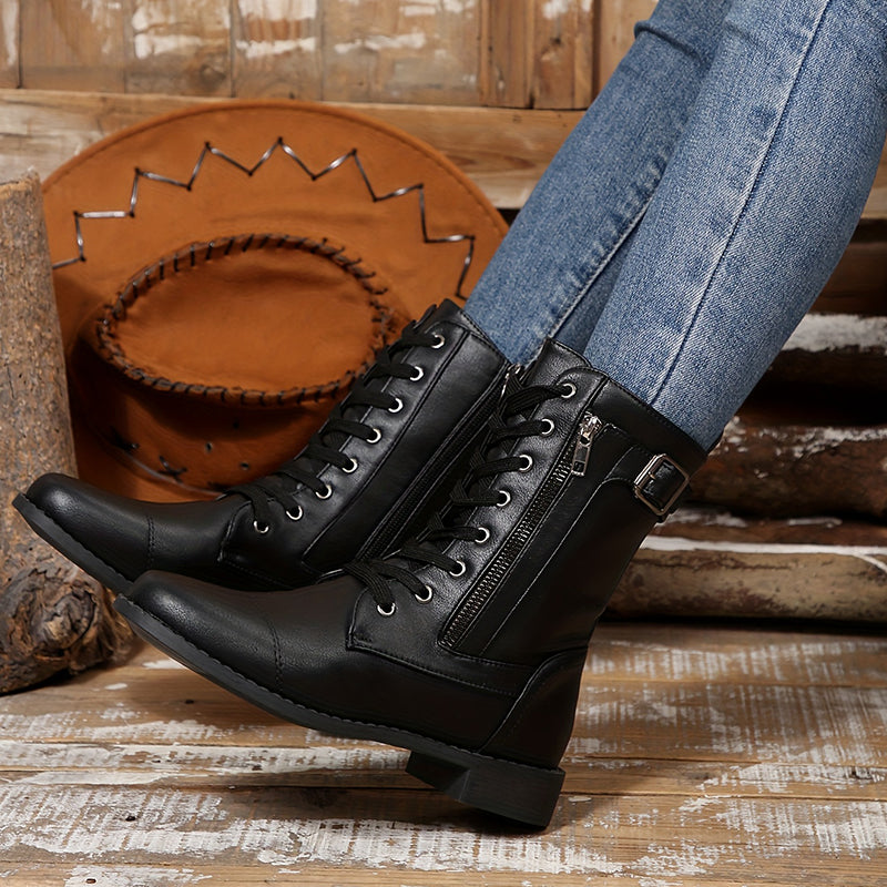 🔥Last Day 80% OFF - Women's Zipper Leather Boots - Wide Fit, Cushioned Sole Pain Relief Riding