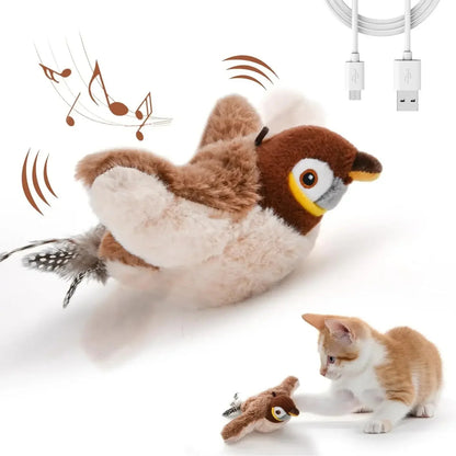Interactive Cat Toys Rechargeable Flying Bird Cat Toy Chirping Flapping Bird (Can Add Catnip)