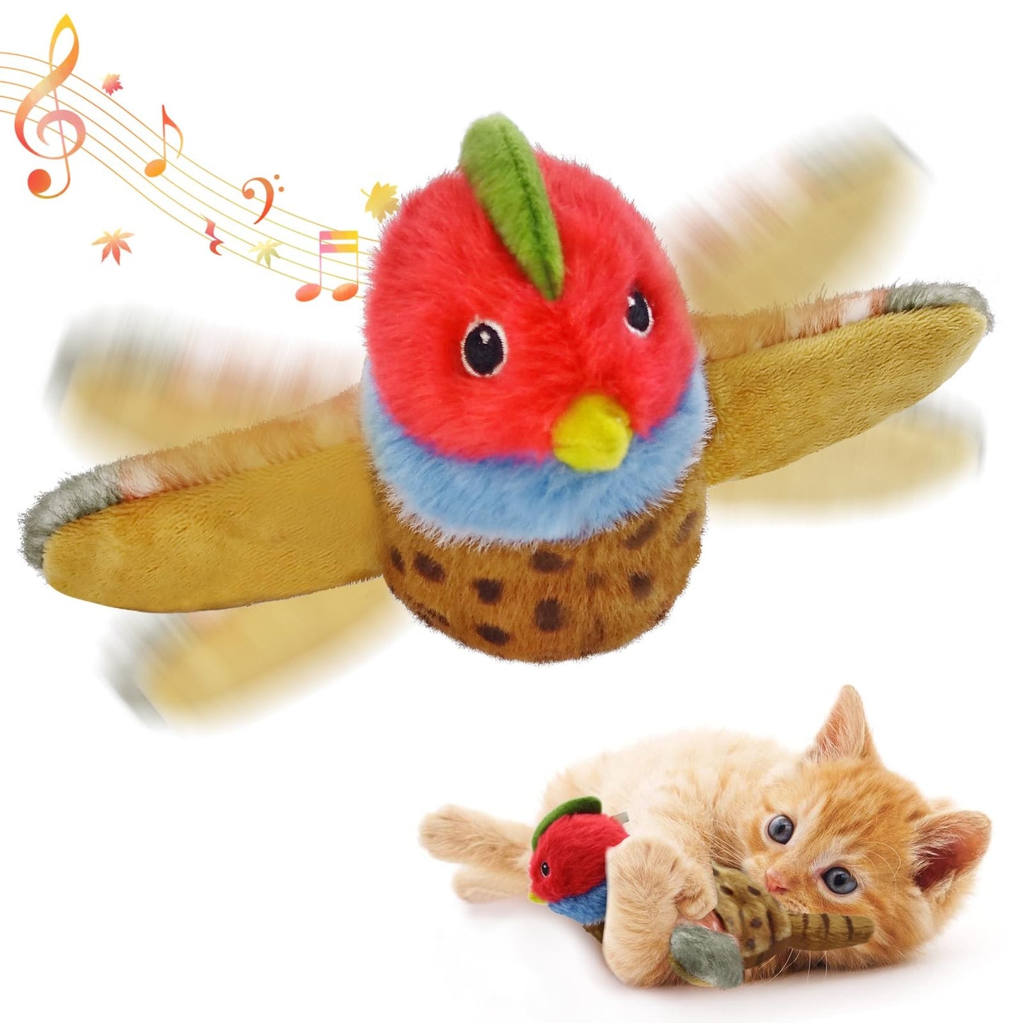 Interactive Cat Toys Rechargeable Flying Bird Cat Toy Chirping Flapping Bird (Can Add Catnip)