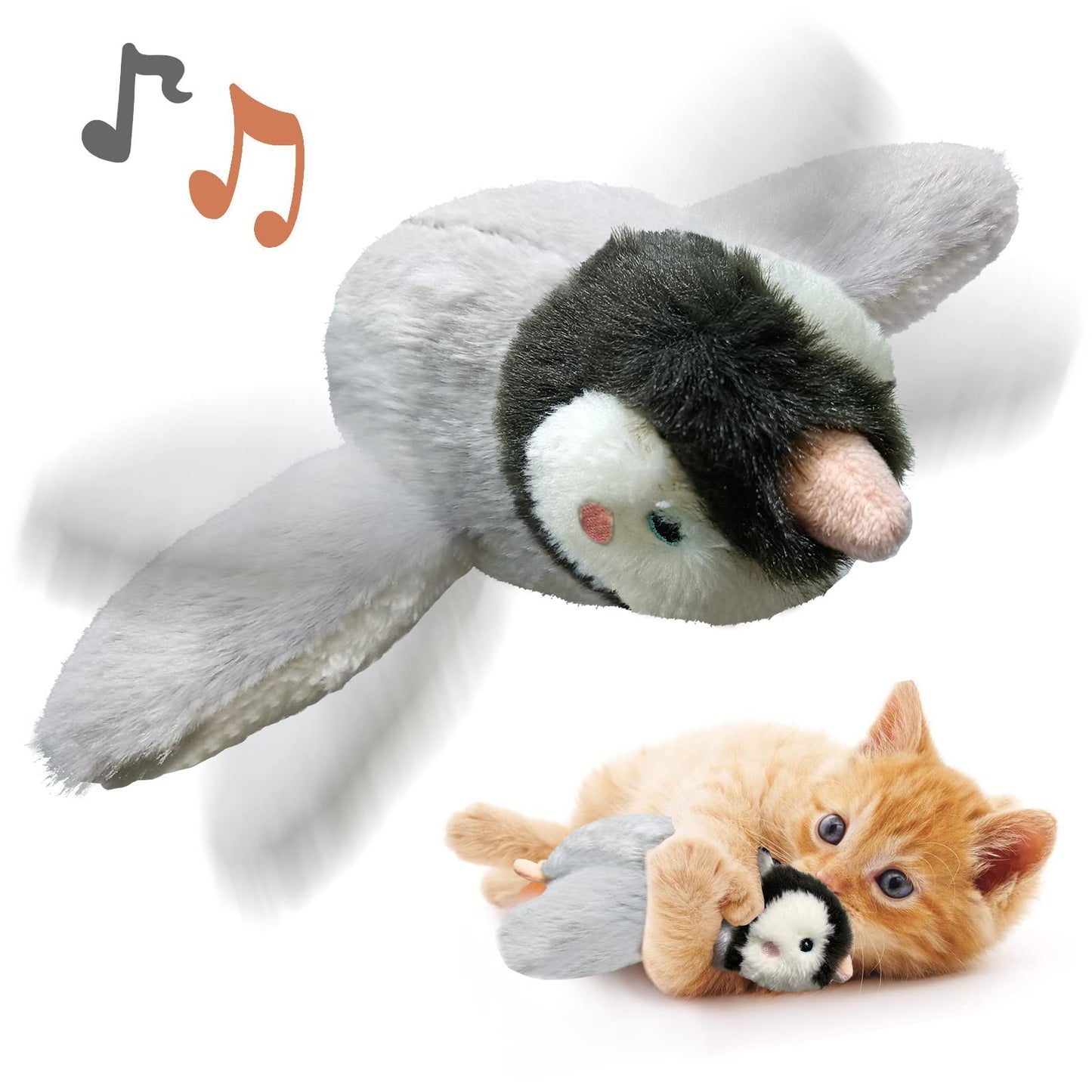 Interactive Cat Toys Rechargeable Flying Bird Cat Toy Chirping Flapping Bird (Can Add Catnip)