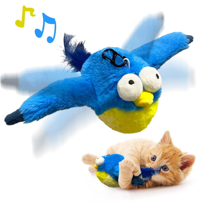 Interactive Cat Toys Rechargeable Flying Bird Cat Toy Chirping Flapping Bird (Can Add Catnip)