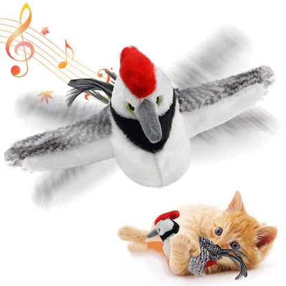 Interactive Cat Toys Rechargeable Flying Bird Cat Toy Chirping Flapping Bird (Can Add Catnip)