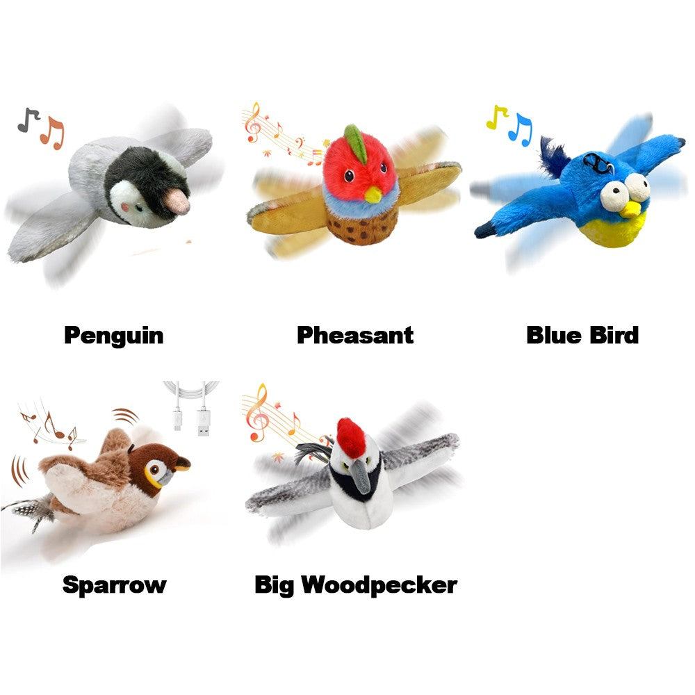 Interactive Cat Toys Rechargeable Flying Bird Cat Toy Chirping Flapping Bird (Can Add Catnip)